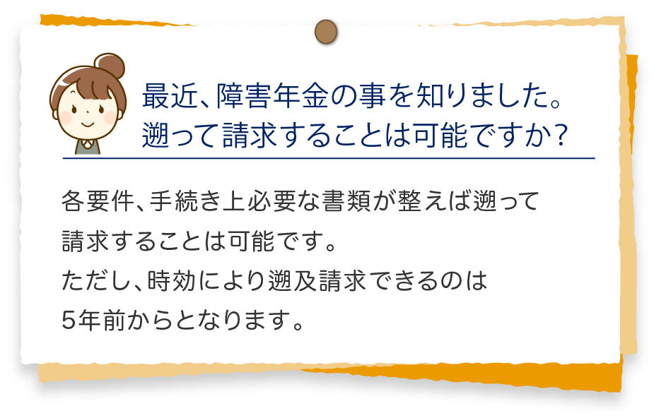 最近、障害年金のことを知りました。遡って請求することは可能ですか？。