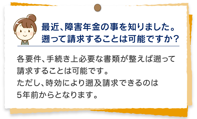 最近、障害年金のことを知りました。遡って請求することは可能ですか？。